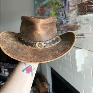 Vintage Brown Leather Cowboy Hat